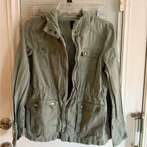 GAP Olive Green Casual Utility Jacket Hood Full Zip Snap Pocket
